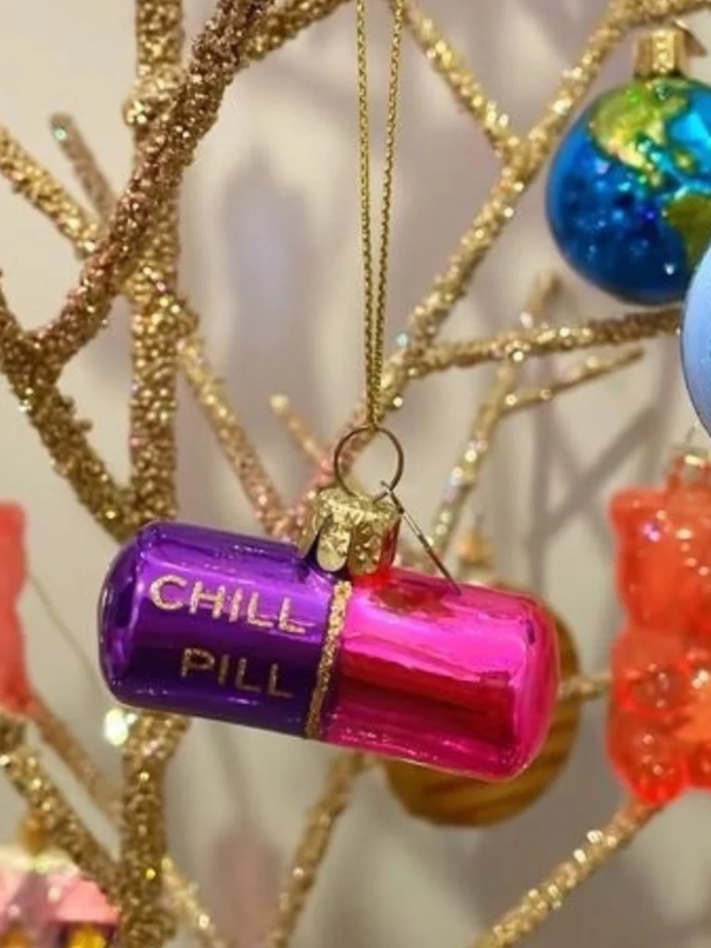 NWT Anthropologie Chill Pill Glass Christmas Ornament